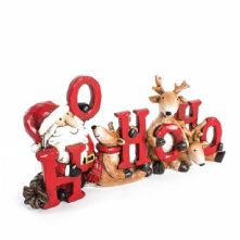 POLYRESIN SANTA & REINDEER HOHOHO CHRISTMAS SIGN